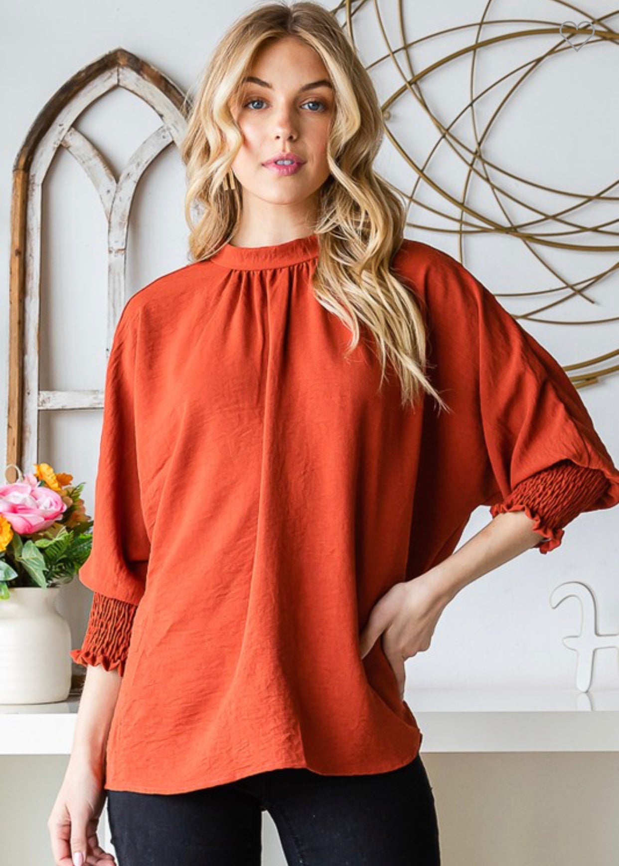 Three Quarter Sleeve Top Rust