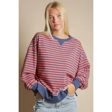 Stripe Comfy Casual Oversized Knit Top