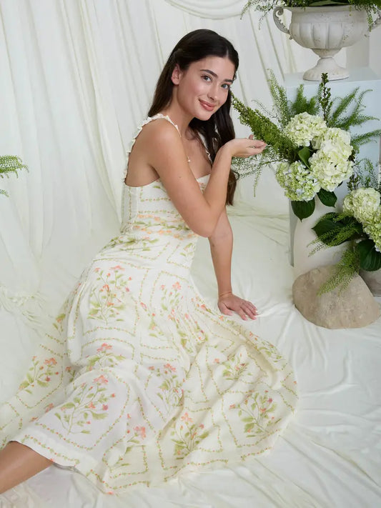 Floral Drop Waist Sleeveless Midi Dress