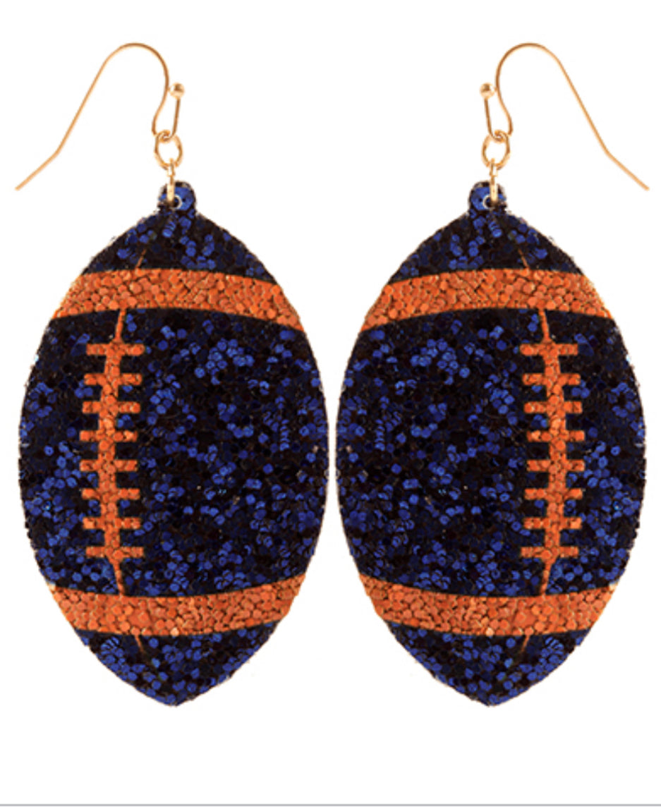 Glitter Blue Orange Football Earrings