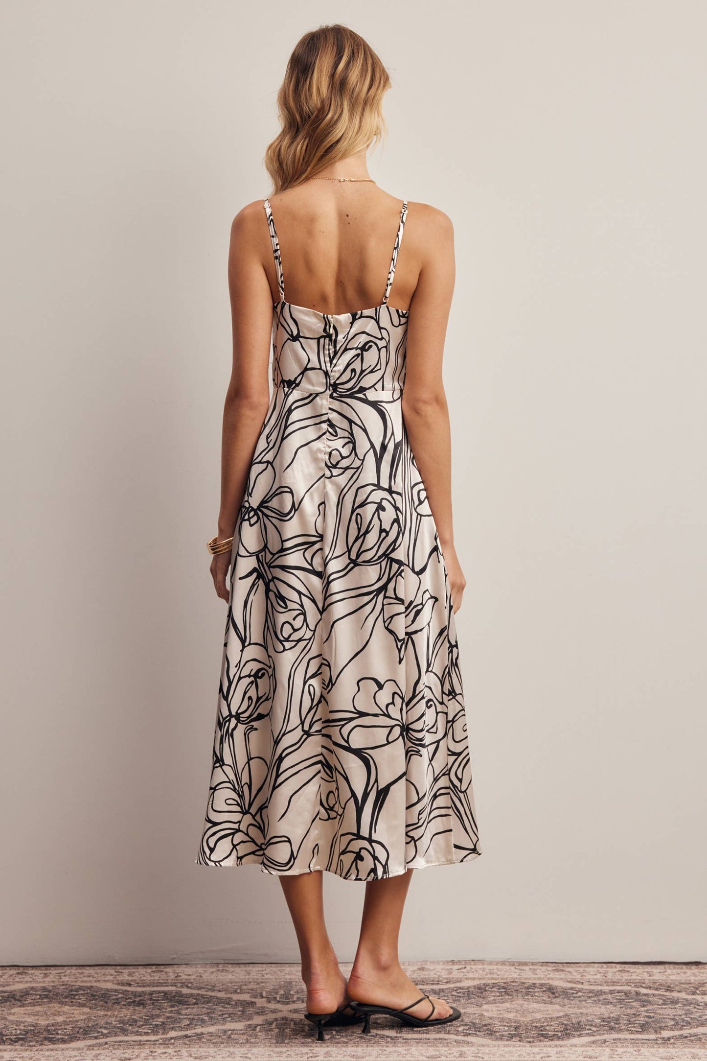 Lace Trim Floral Satin Midi Dress