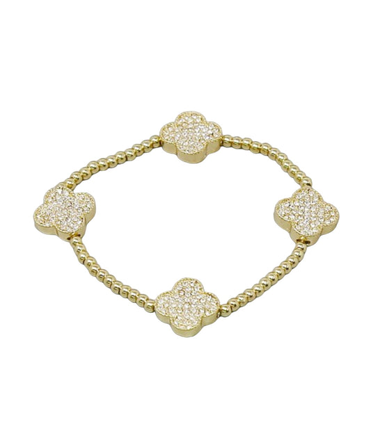 Pave Clover Beaded Stretch Bracelet