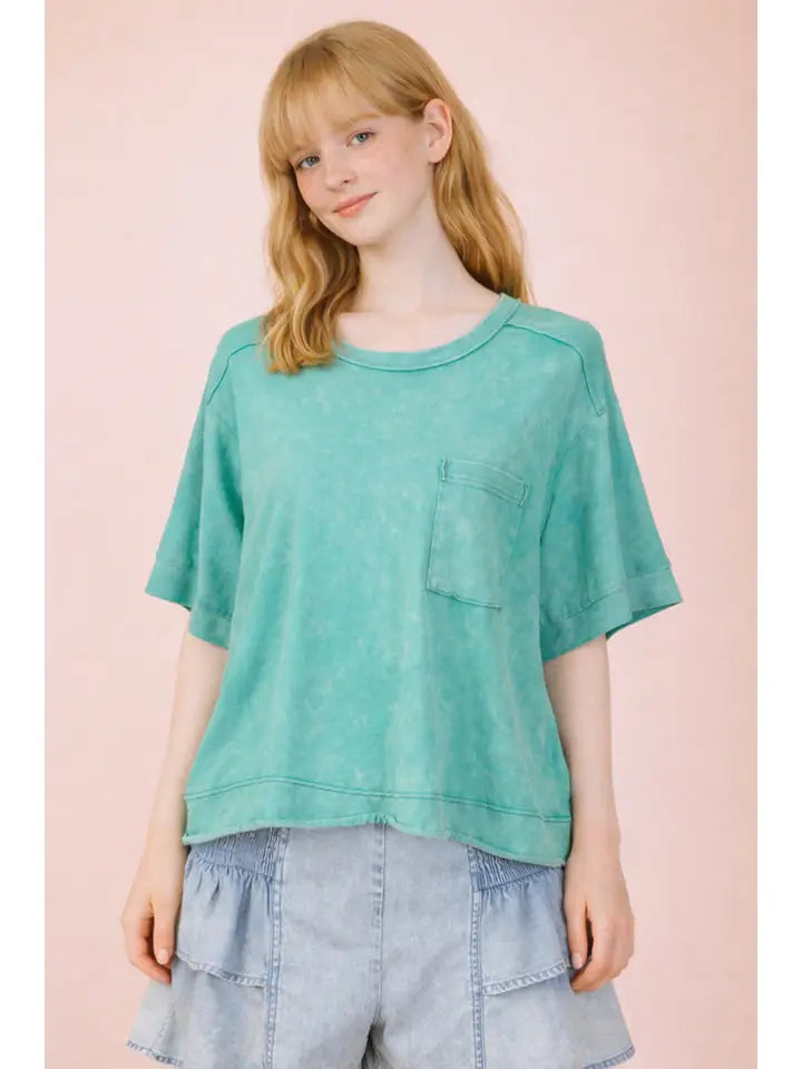 Mineral Wash Washed Crop Knit Top