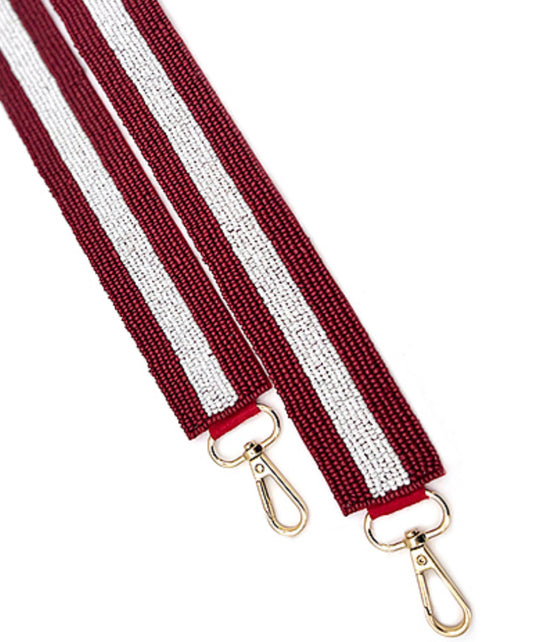 Beaded Burgundy White Stripe Bag Strap