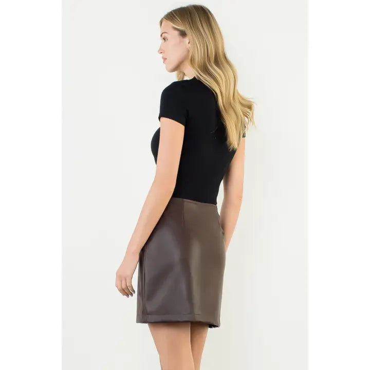 Bow Detail Faux Leather Mini Skirt