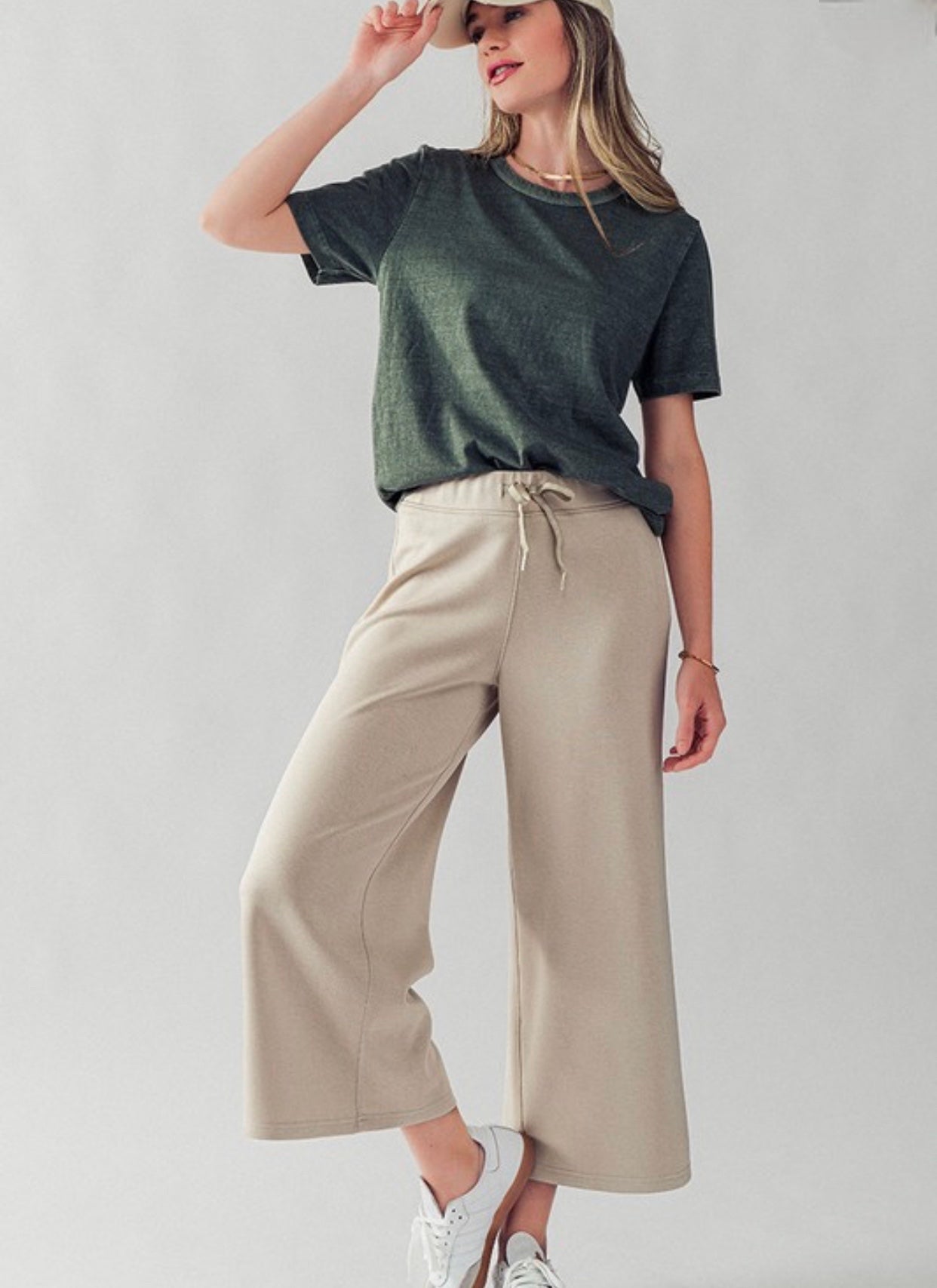 Wide Leg Taupe Crop Pants