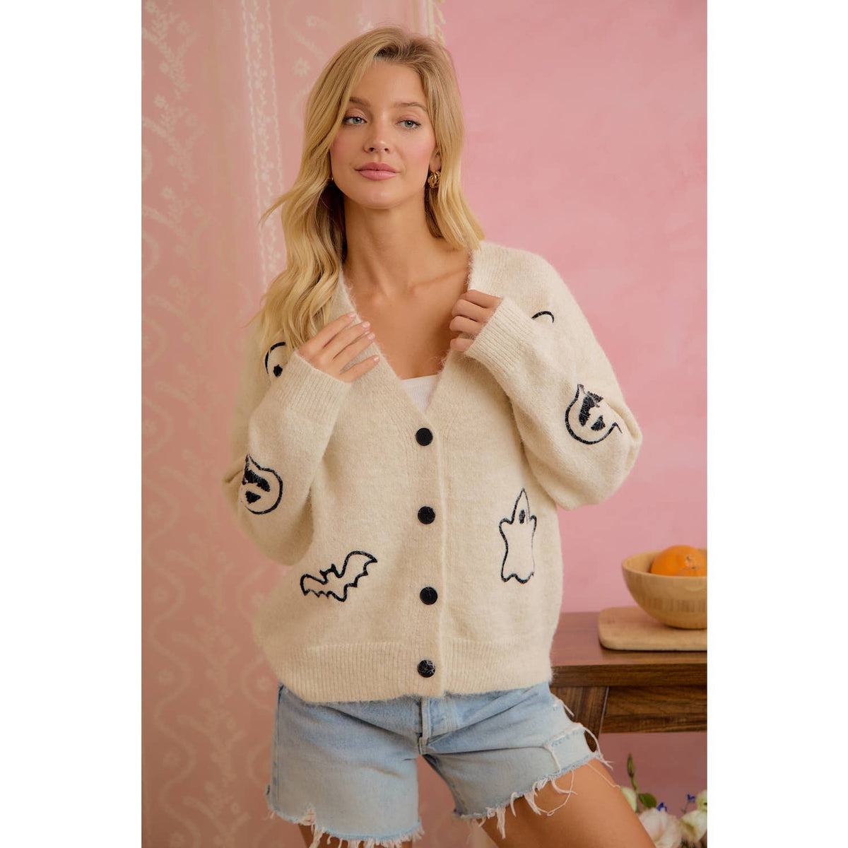 Halloween Ghost Pumpkin Button Cardigan