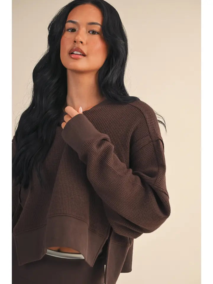 Waffle Knit Oversized Long Sleeve Top