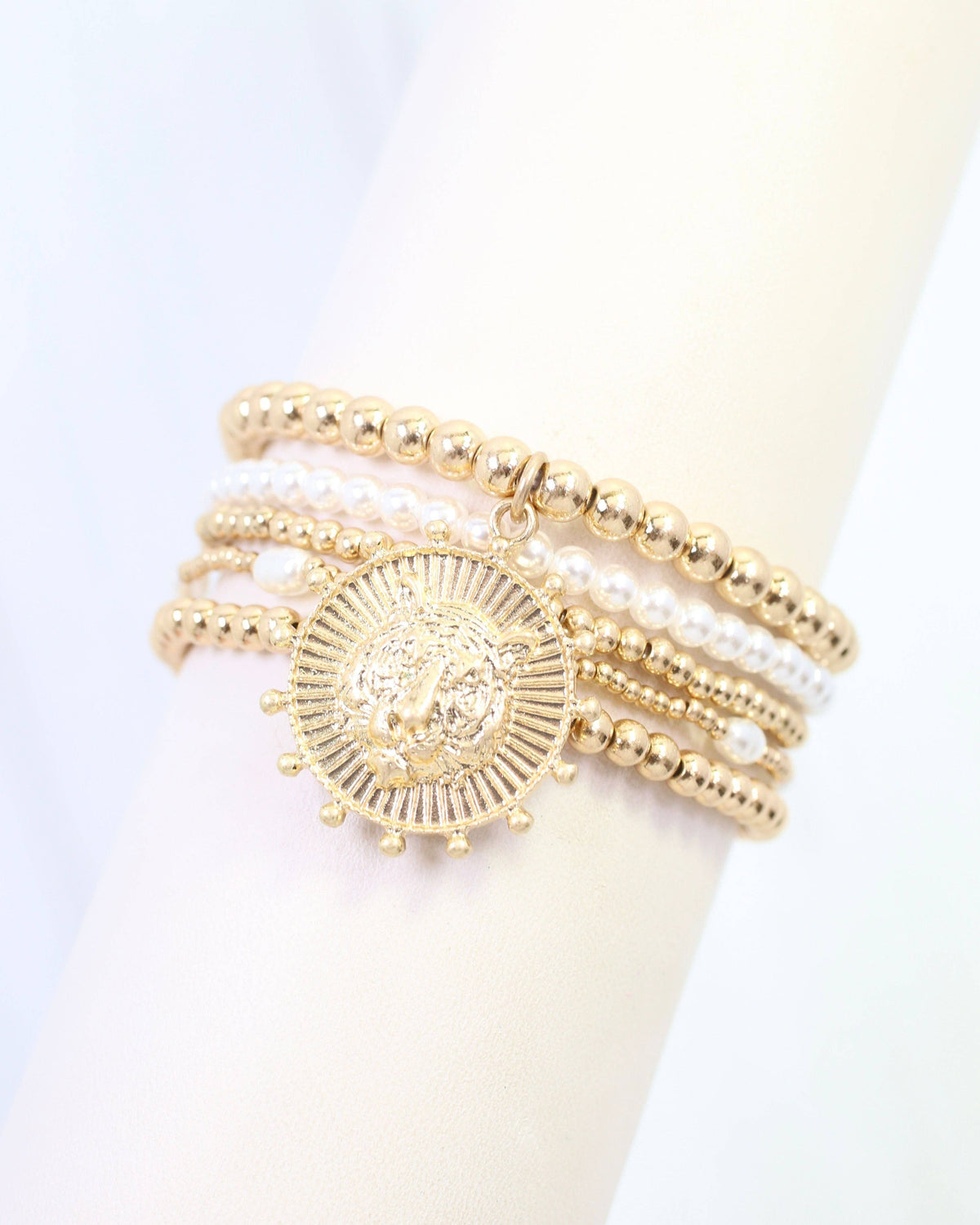 Carmen Coin Beaded Bracelet Set Tiger Worn Gold