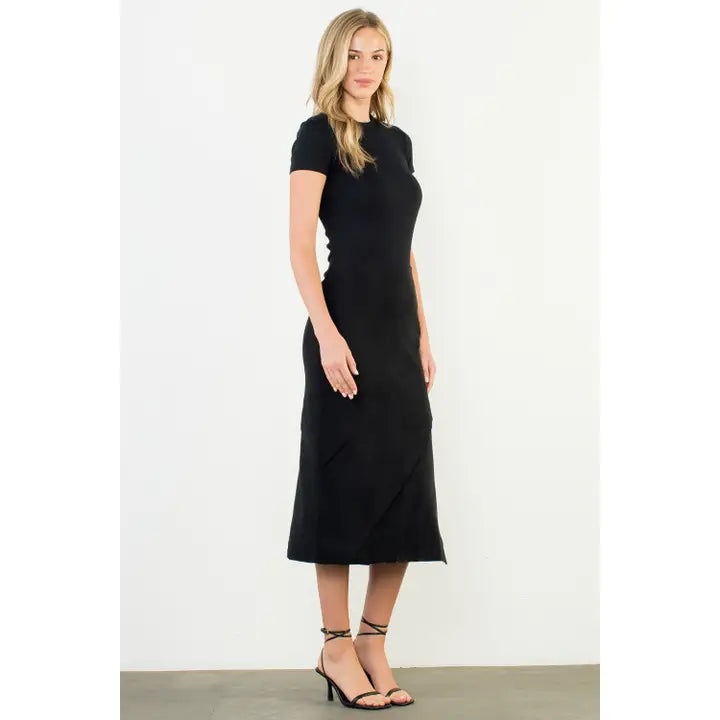 Noir Suede Slit Midi Skirt