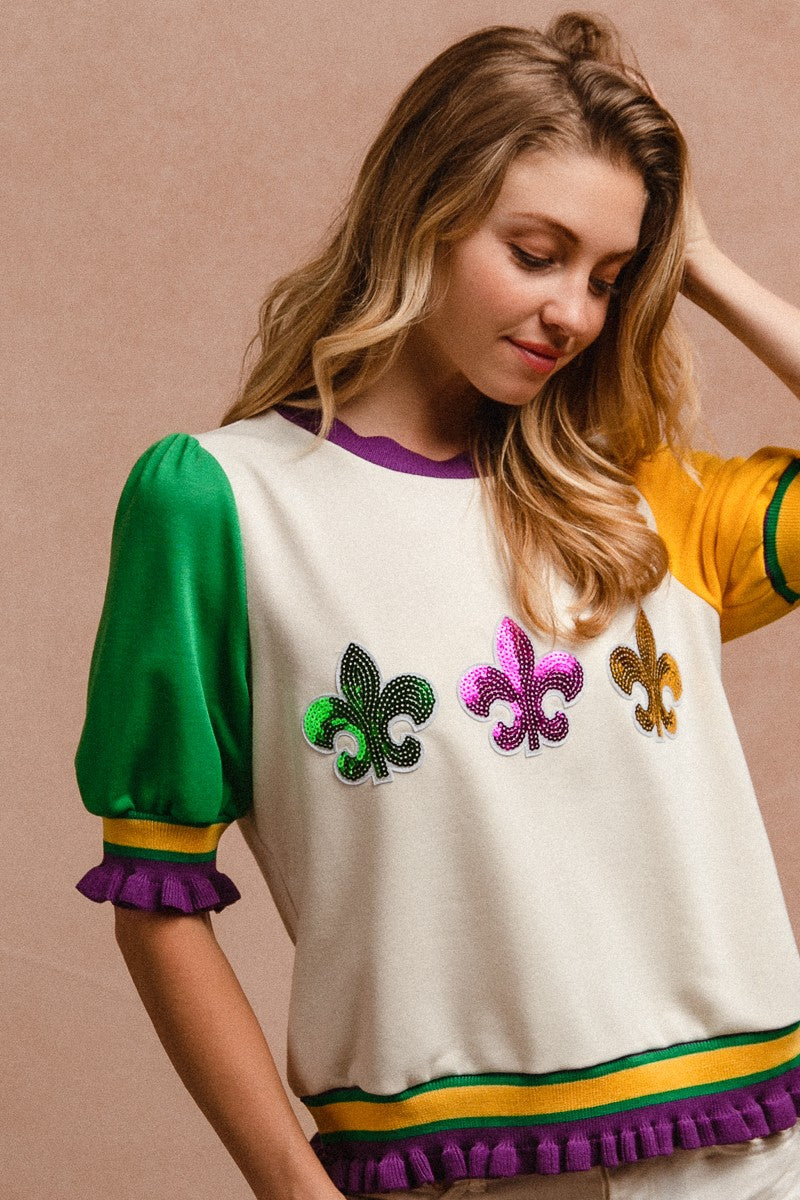 MARDI GRAS THEME COLOR BLOCK TOP