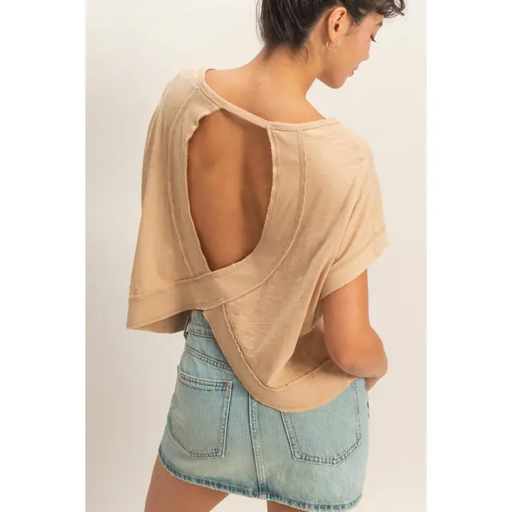 Acid Washed Cross Detail Open Back Top