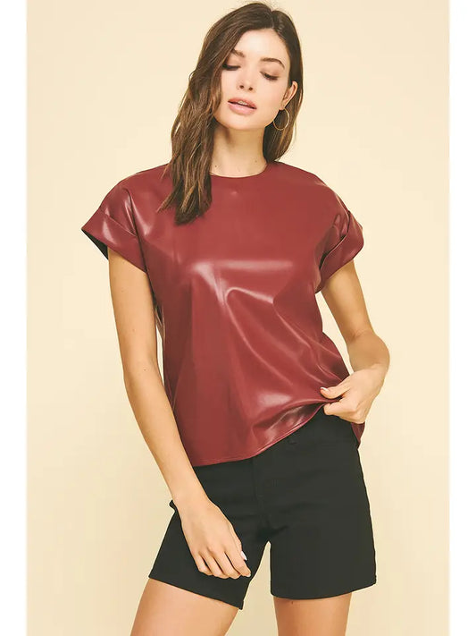Faux Leather Cap Sleeve Top