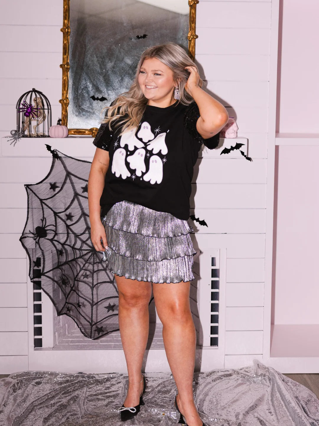 SILVER SHIMMER RUFFLE SKIRT WITH SHORTS