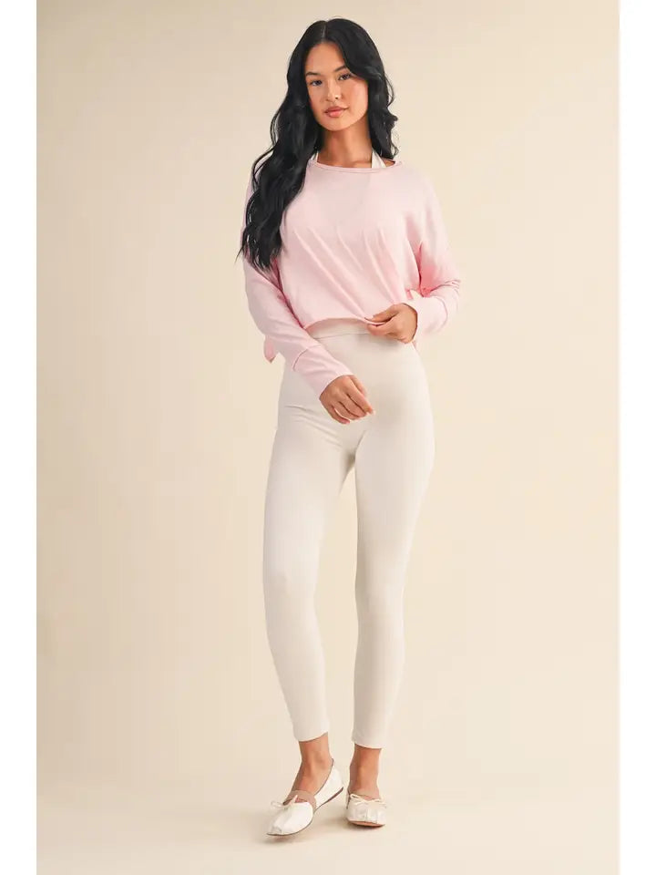 Cotton Slub Cutout Back Long Sleeve Layering Top