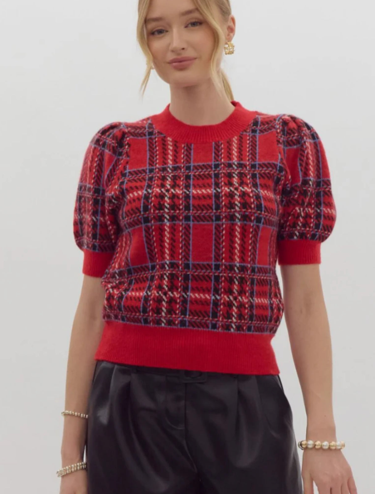 Plaid Puff Sleeve Top