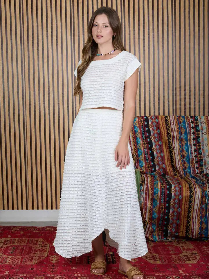 Ruffle Texture Sheer Knit Handkerchief Midi Skirt