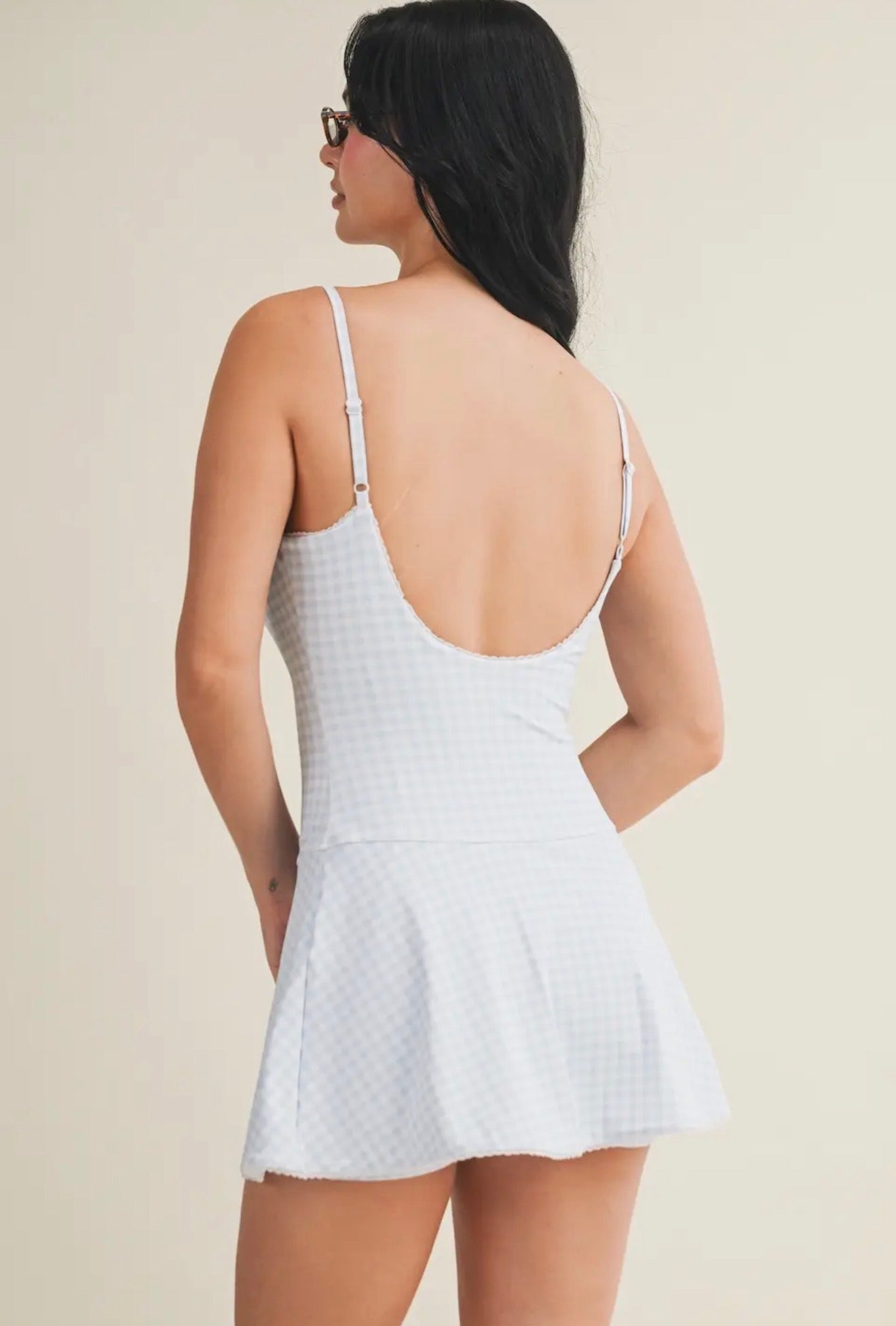 Gingham Print Lace Trim Ruffle Mini Dress