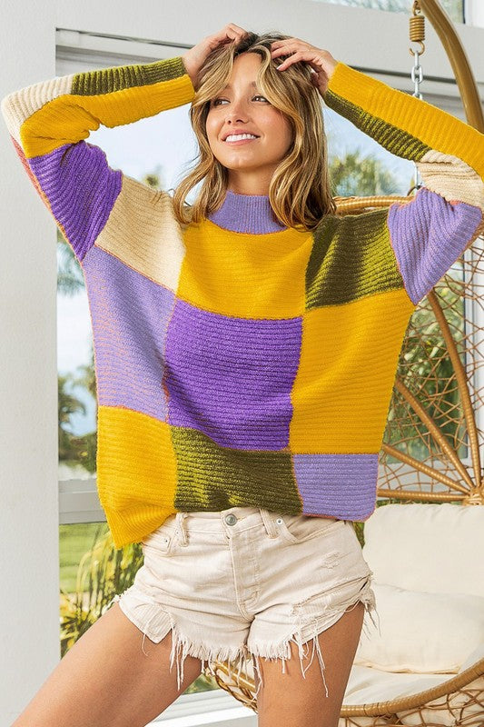 Mardi Gras Color Block Sweater