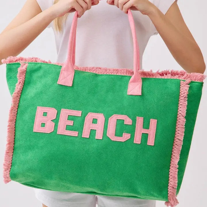 Terry Cloth Fringe Beach Tote Bag