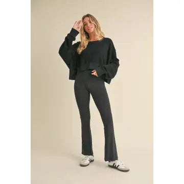 Waffle Knit Oversized Long Sleeve Top