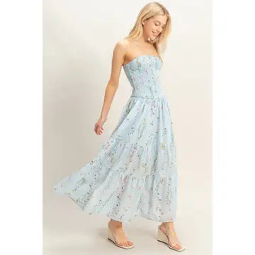 Smocked Strapless Floral Dress
