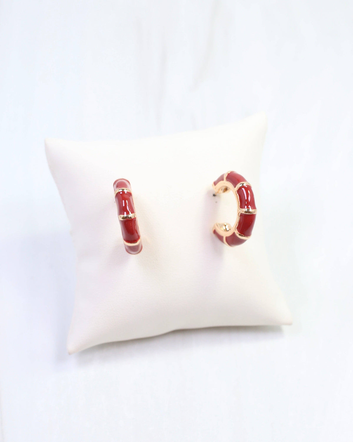 Britt Bamboo Enamel Hoop Earring Burgundy