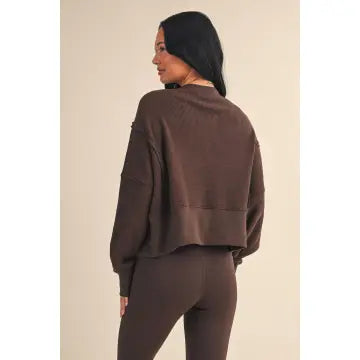 Waffle Knit Oversized Long Sleeve Top