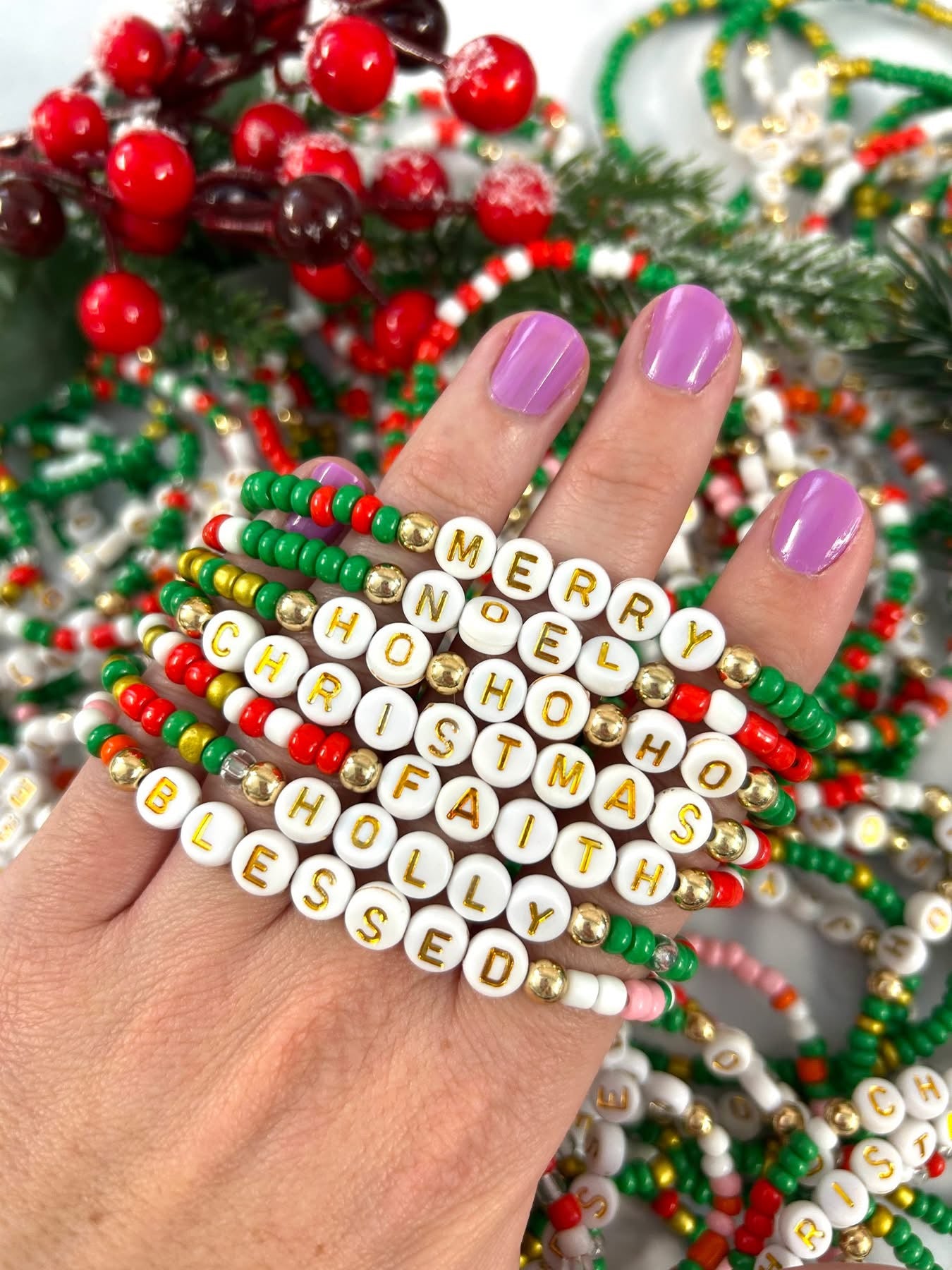 Beaded stretchy holiday bracelets