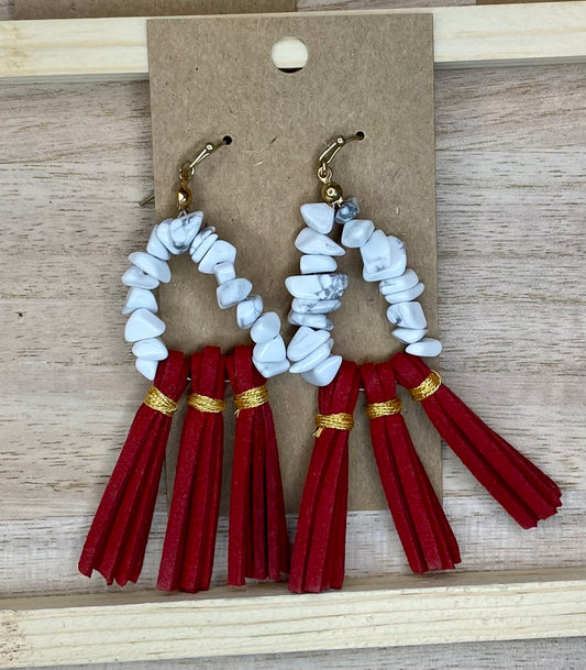 Burgundy White Stone Tassel Earring