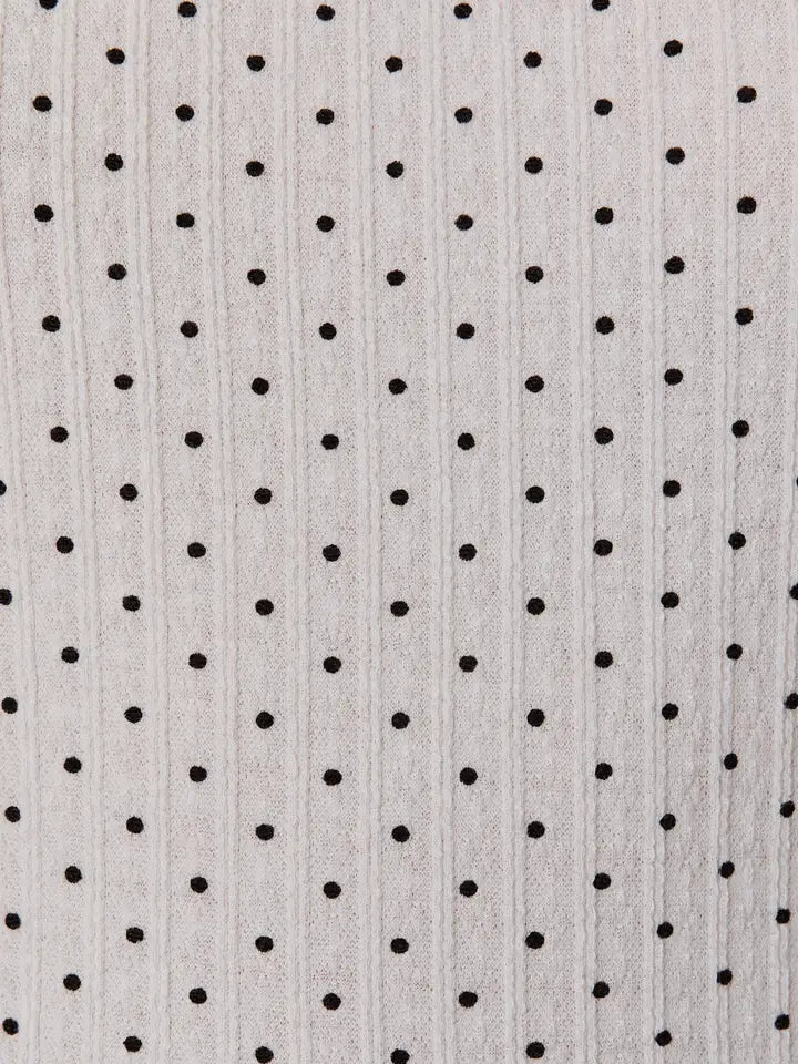 Boat Neck Polka Dot Knit Top with Lace Trim
