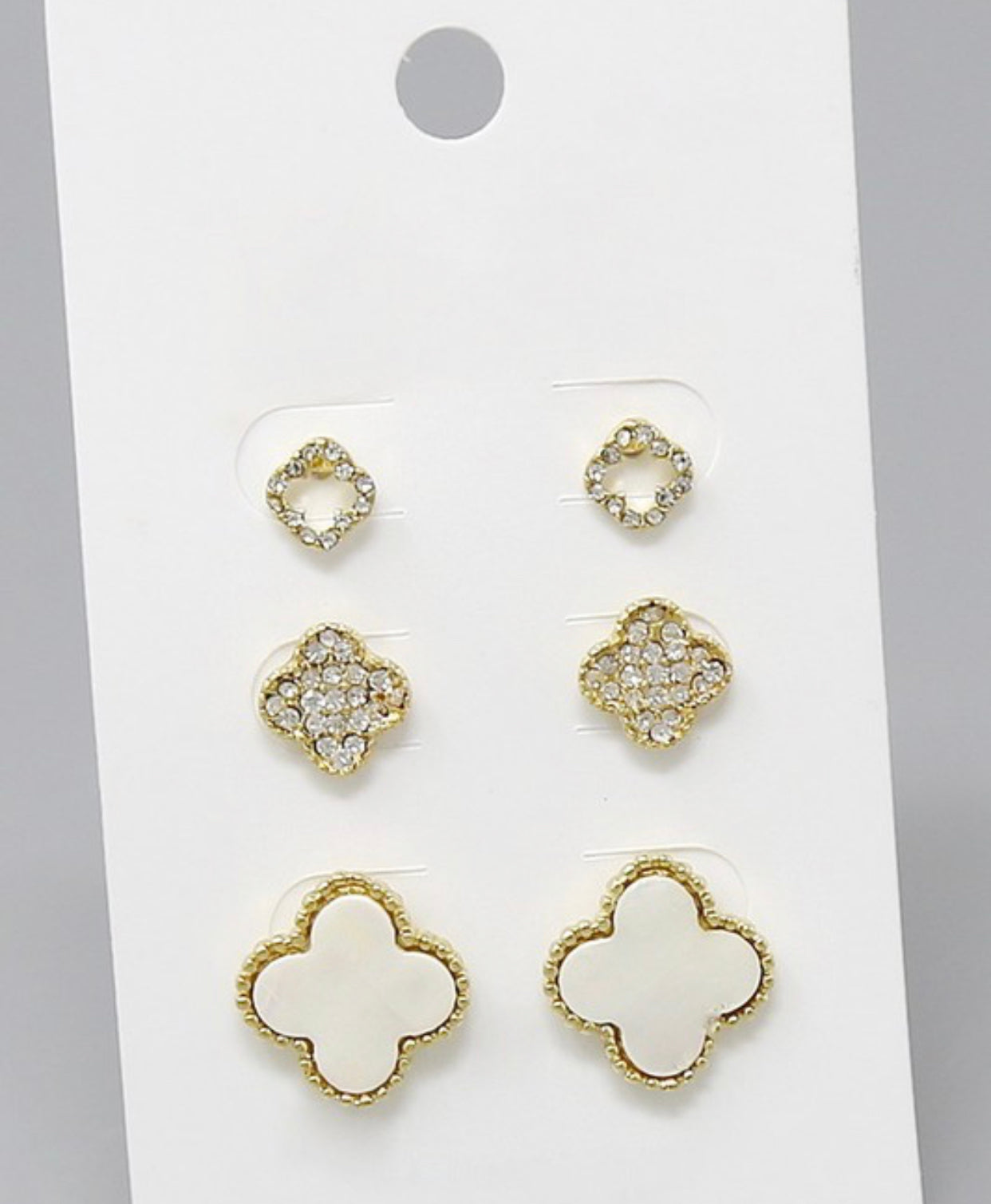 Clover Stud Earring Set Gold White