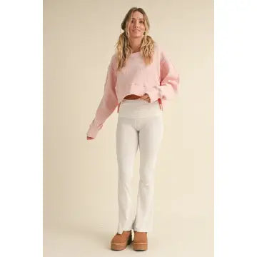 Waffle Knit Oversized Long Sleeve Top