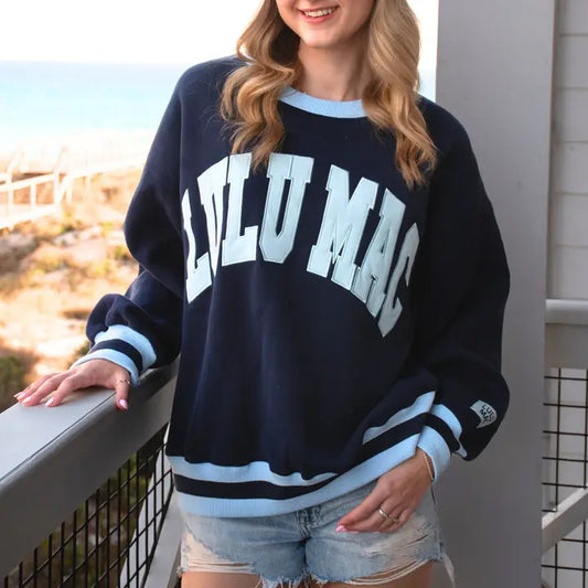 Lulu Mac Social Society Navy/Light Blue Stitch