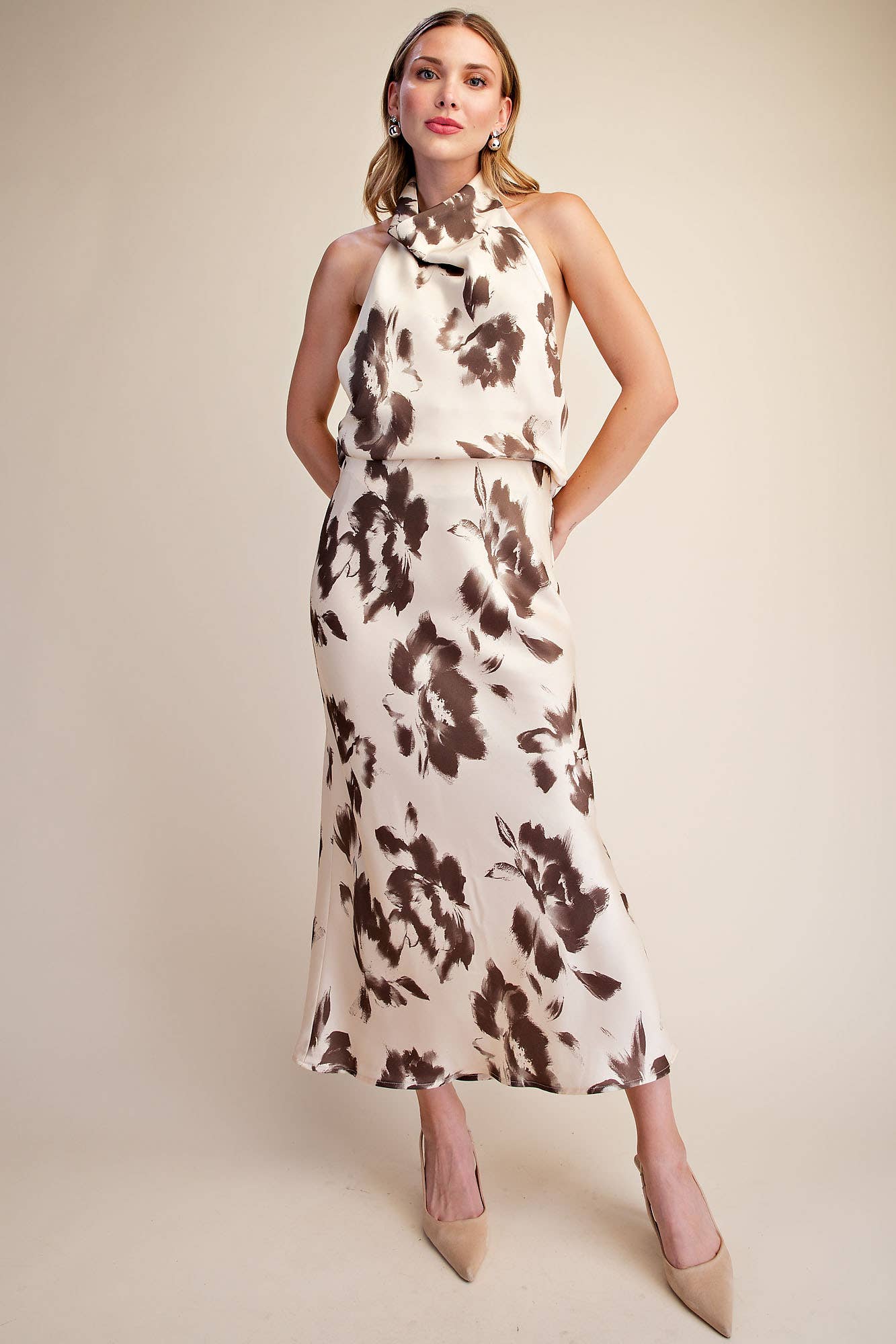 Satin Midi Skirt With Waist Elastic Band