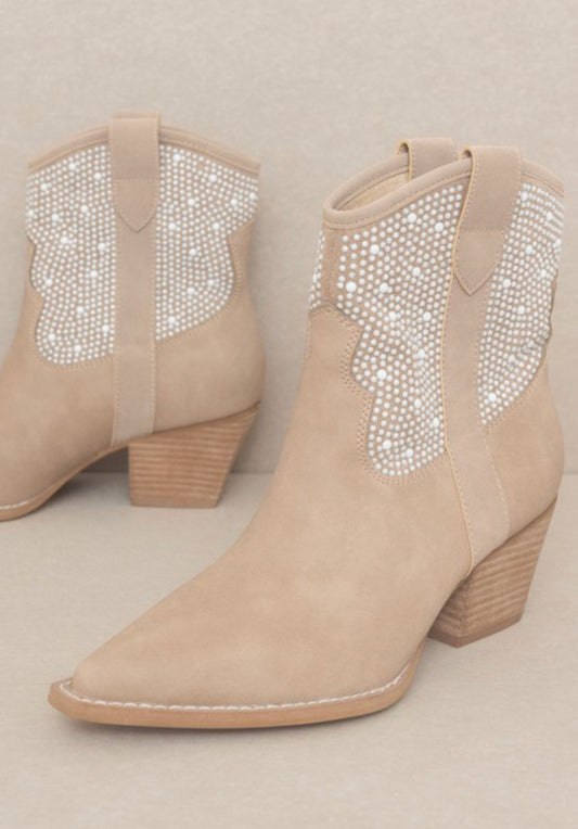 Cannes Pearl Studded Western Boots