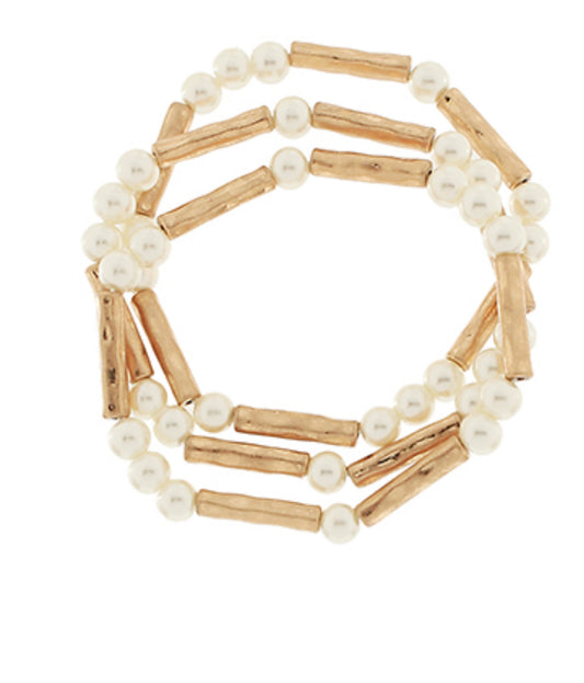 Gold Pearl Tube Bracelet