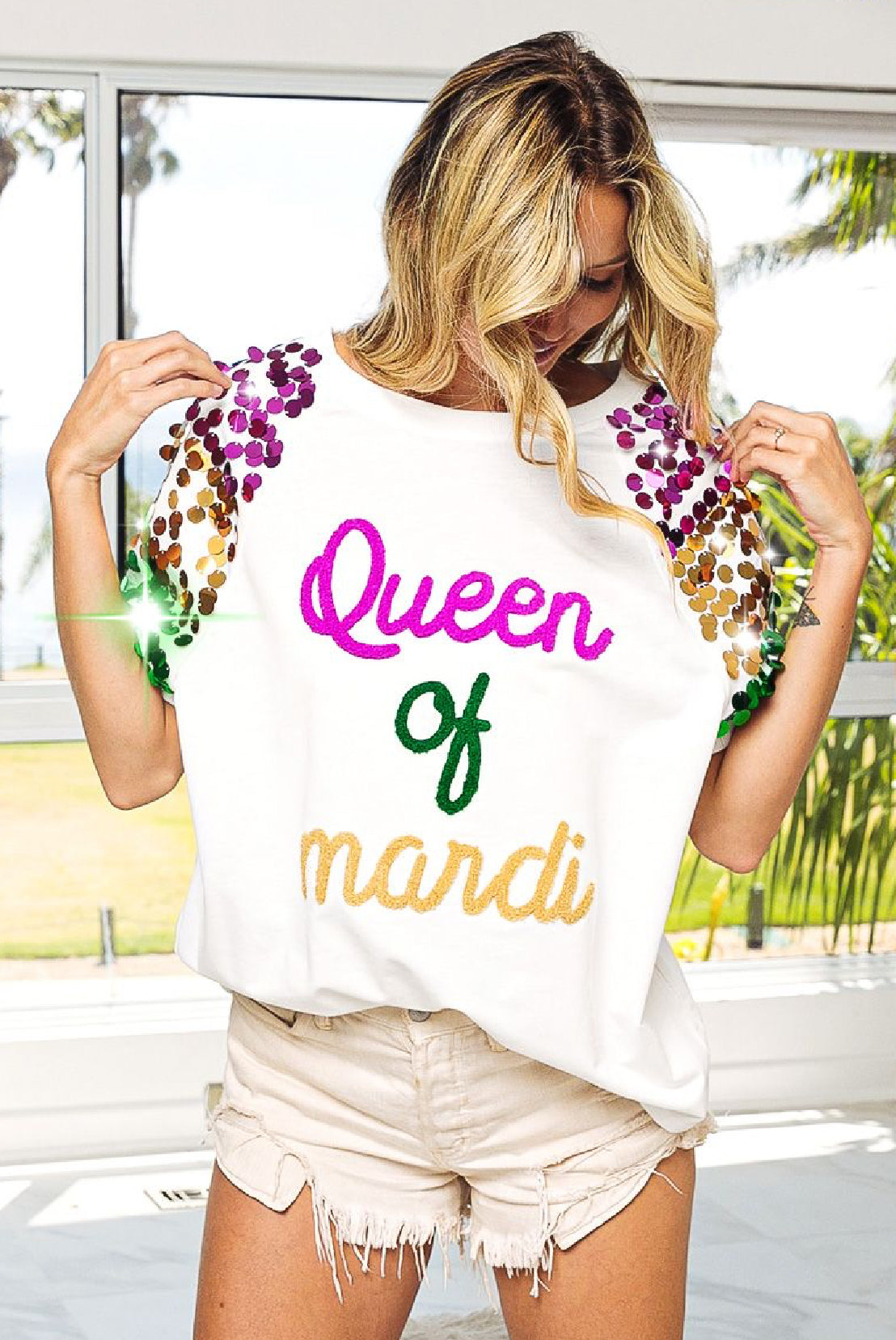 Queen Of Mardi Embroidery Top