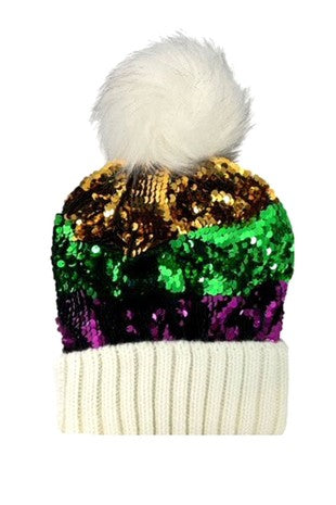 Mardi Gras Sequin Beanie Cap