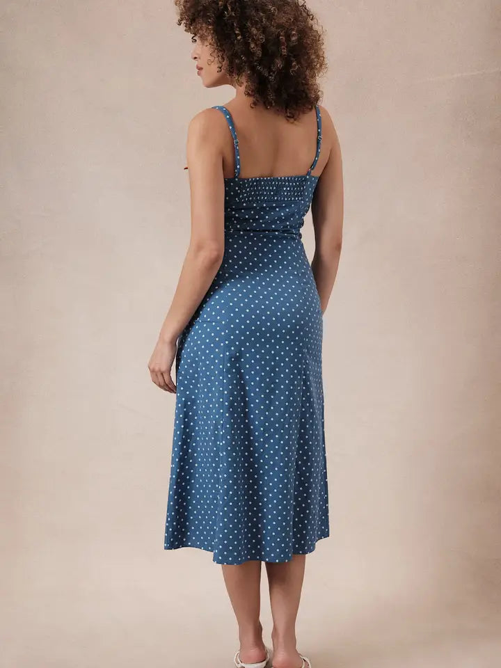 Polka Dot Midi Dress W. Adjustable Straps & Slit