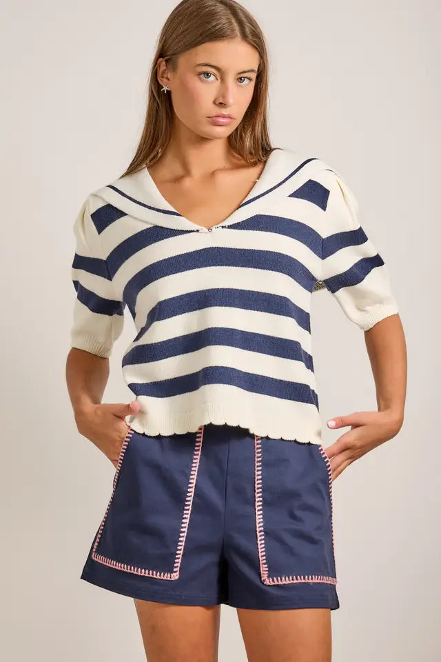 Striped Sailor Knit Top
