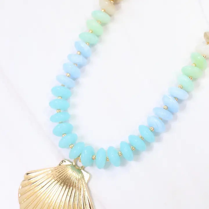 Scally Shell Beaded Necklace Aqua