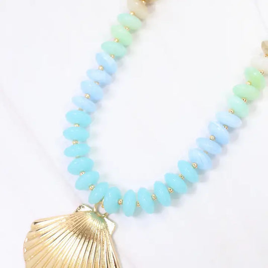 Scally Shell Beaded Necklace Aqua