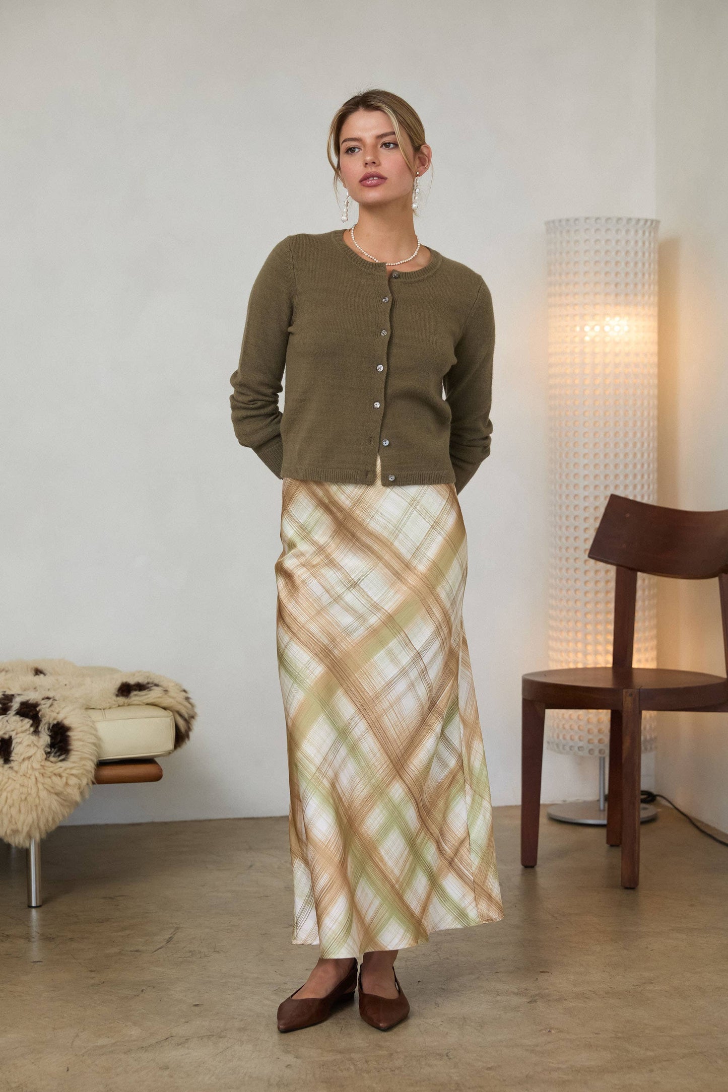 Bias Satin Midi Skirt