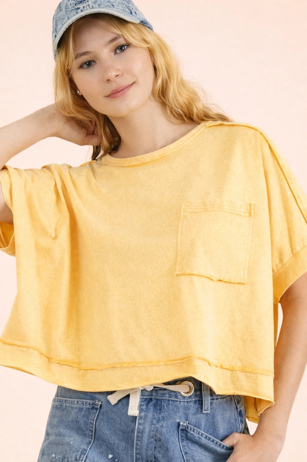 Mineral Wash Washed Crop Knit Top