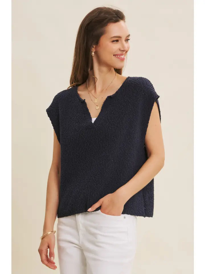 Effortless Layering Relaxed Fit Cotton Slub Sweater Top