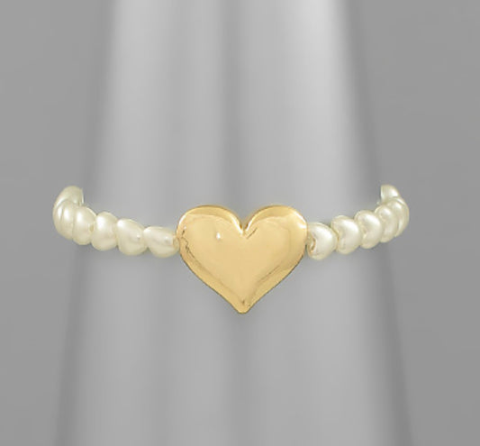 Heart Charm Pearl Bead Bracelet