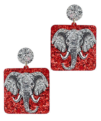 Gameday Glitter Elephant Square Earring