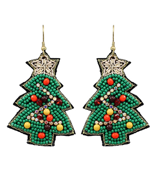 Christmas Tree Bead Earrings Green