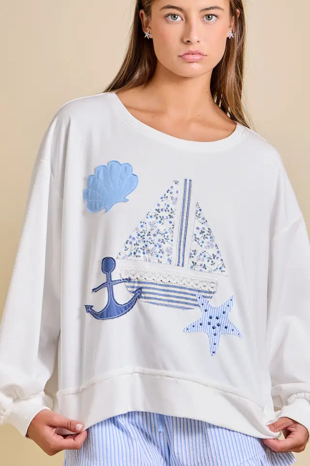 Sailboat Patchwork Sweatshirt